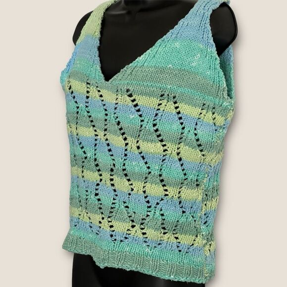 Blue knitted blouse size large handmade - Picture 4 of 7